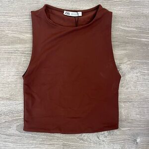 Brown High neck zara tank